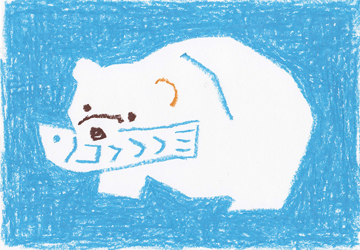 熊とサケのイラスト